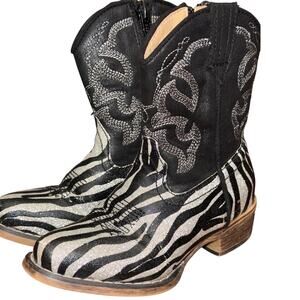 Roper Cowgirl Rockstar Boots Sz 7 Toddler Black Silver Zebra Western Glitter